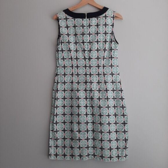 TALBOTS Linen Cotton Blend Wood Block Pattern Mini Shift Dress Mini Blue Sz 4 - Picture 9 of 15